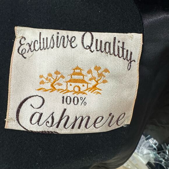 Vintage 100% Cashmere Fur Collar Overcoat Long Sleeve Black Size XL - Picture 5 of 8